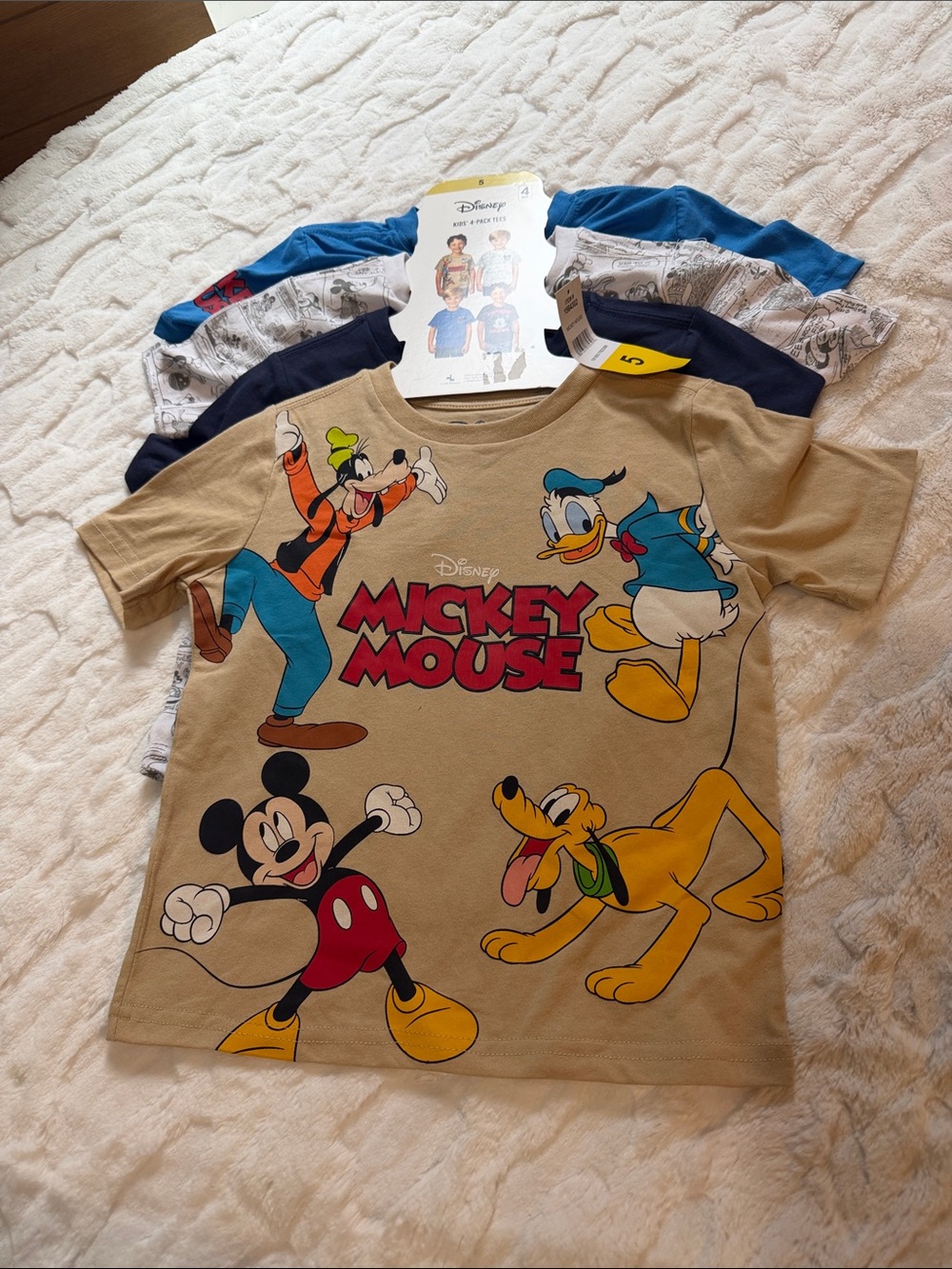 Disney Mickey Mouse & Friends Graphic Tee - Khaki, Red, Yellow, Blue Pack of 4.